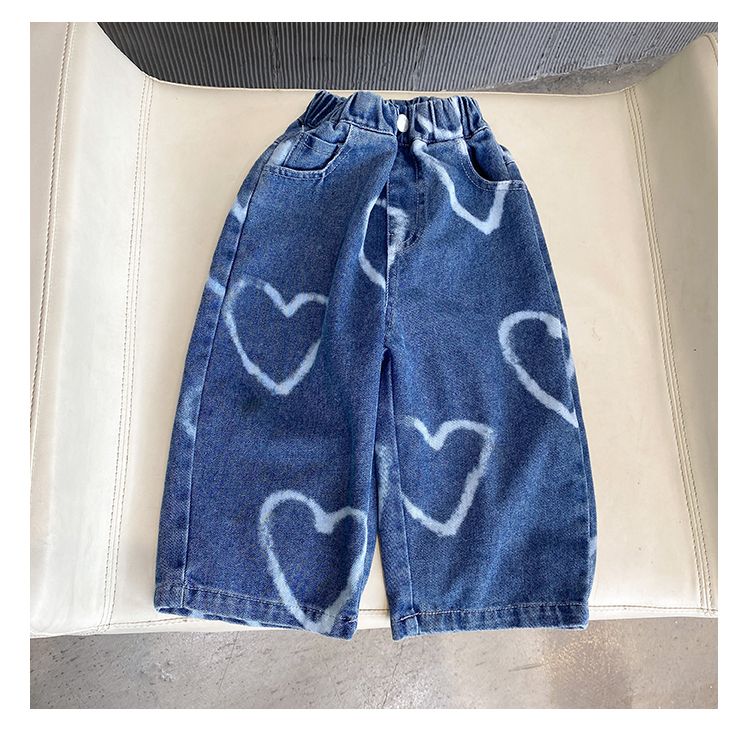 Children's jeans straight tube loose fitting boys' autumn clothes girls' casual pants 2024 new spring and autumn pants