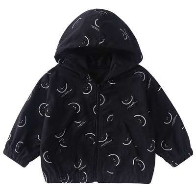 Children's coat corduroy men's autumn cardigan 2024 new spring and autumn girls' hooded jacket baby top