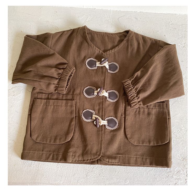 Children's coat cardigan Korean version 2024 new spring and autumn girls' autumn clothes cow horn button boys' jacket baby top