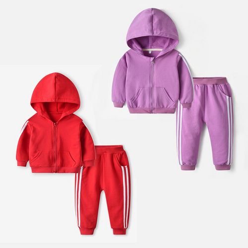 Autumn Winter Kids' Hooded Tracksuit Set, Soft Fleece Zipper Hoodie and Sweatpants, Comfortable Sportswear for Boys and Girls