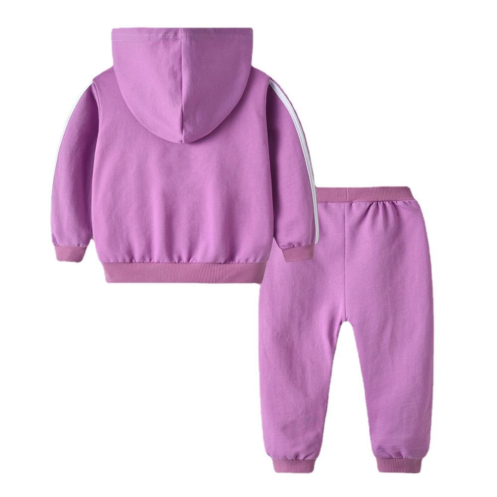 Autumn Winter Kids' Hooded Tracksuit Set, Soft Fleece Zipper Hoodie and Sweatpants, Comfortable Sportswear for Boys and Girls