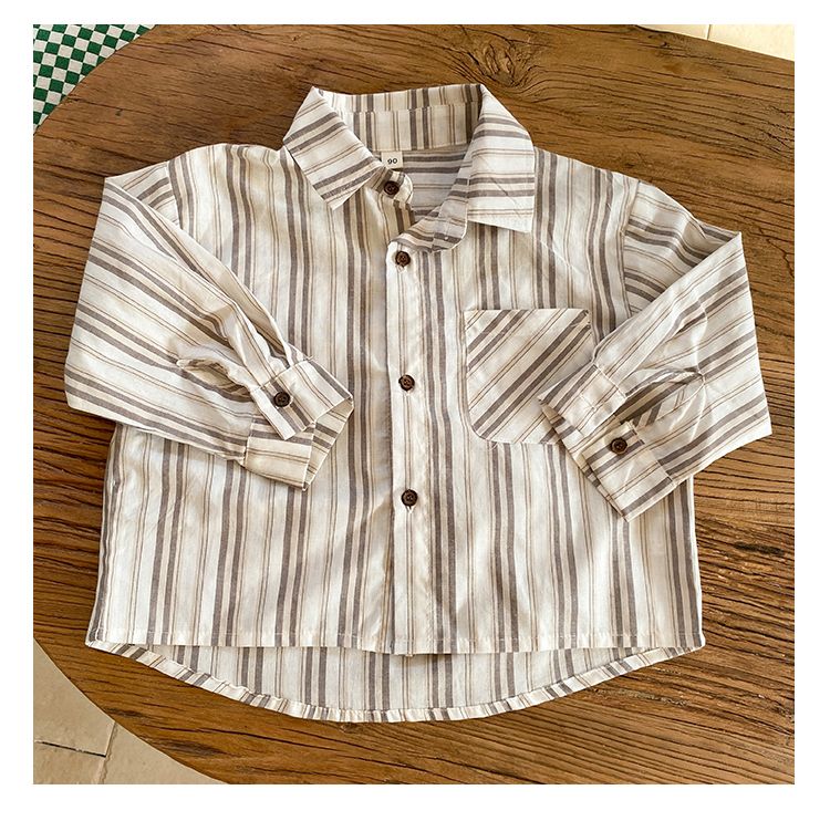 Children's long sleeved shirt striped boys' pure cotton 2024 new spring and autumn clothing girls' shirt jacket baby top