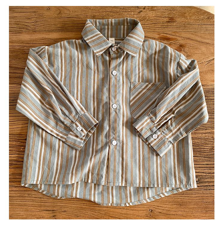 Children's long sleeved shirt striped boys' pure cotton 2024 new spring and autumn clothing girls' shirt jacket baby top