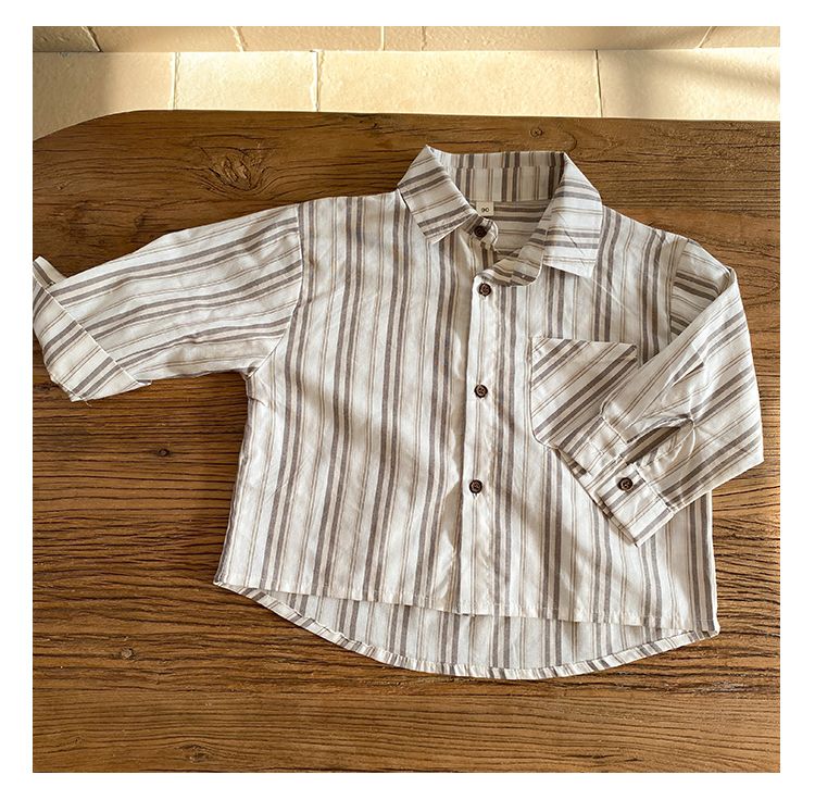 Children's long sleeved shirt striped boys' pure cotton 2024 new spring and autumn clothing girls' shirt jacket baby top