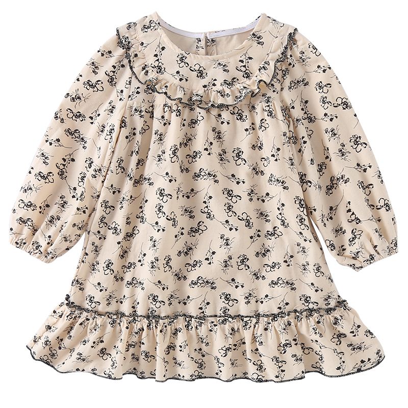 Girls' dress, floral children's autumn outfit, new spring and autumn season pure cotton and western-style Korean princess dress