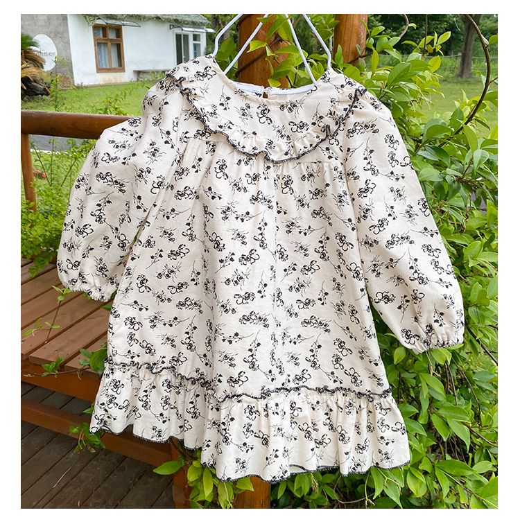 Girls' dress, floral children's autumn outfit, new spring and autumn season pure cotton and western-style Korean princess dress