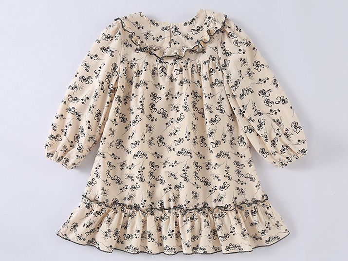 Girls' dress, floral children's autumn outfit, new spring and autumn season pure cotton and western-style Korean princess dress