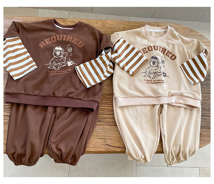 Children's autumn sports suit, boys' and girls' fake two-piece hoodie, 2024 new spring and autumn casual baby clothes