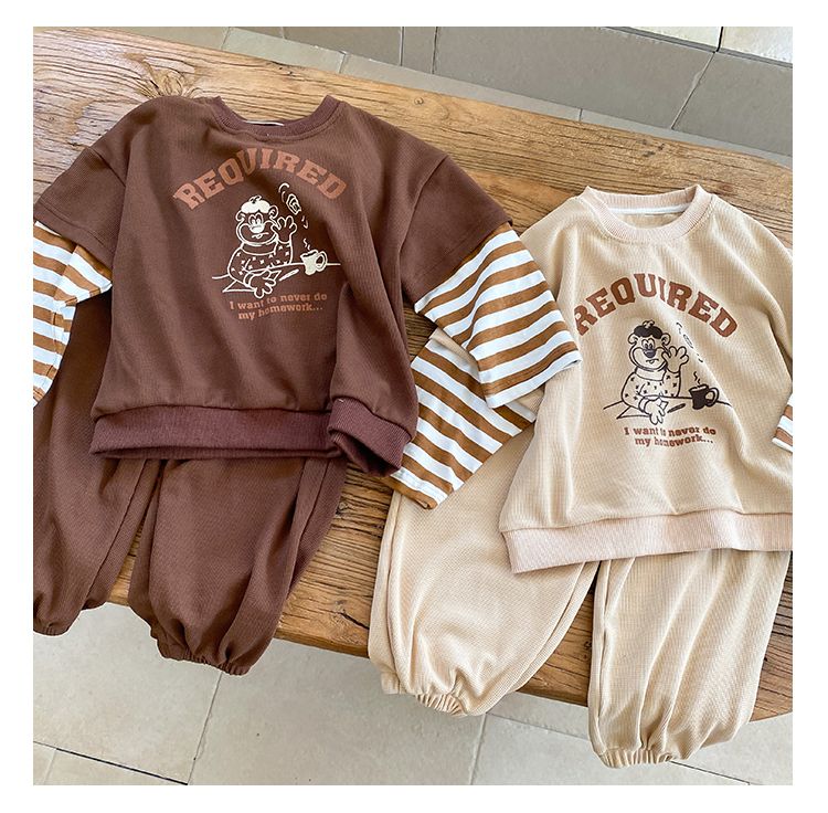 Children's autumn sports suit, boys' and girls' fake two-piece hoodie, 2024 new spring and autumn casual baby clothes