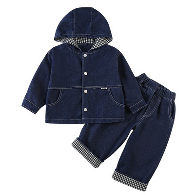 Children's autumn denim suit for girls 2024 new spring and autumn casual baby boy jacket pants two-piece set