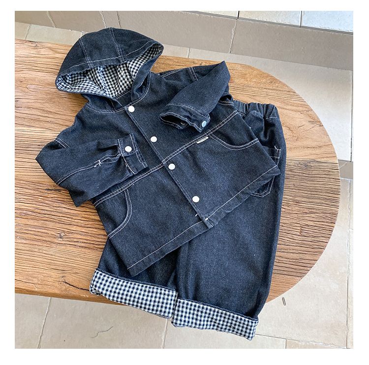 Children's autumn denim suit for girls 2024 new spring and autumn casual baby boy jacket pants two-piece set