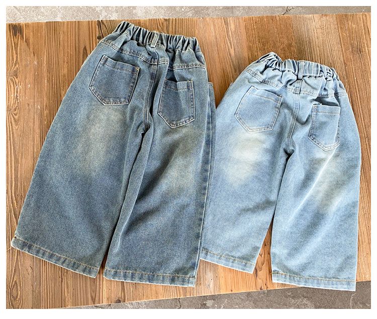 Children's wide leg jeans, boys' autumn clothing, girls' casual straight leg pants, 2024 new spring and autumn baby pants