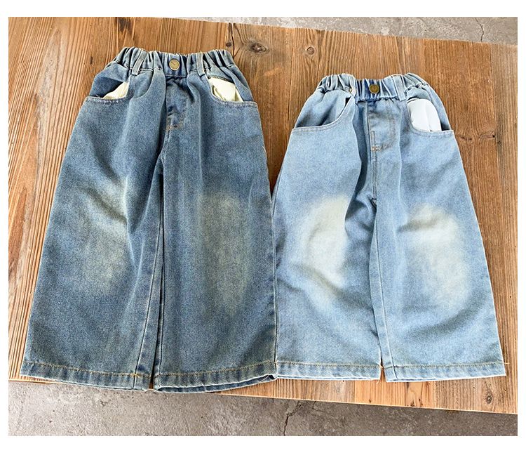 Children's wide leg jeans, boys' autumn clothing, girls' casual straight leg pants, 2024 new spring and autumn baby pants