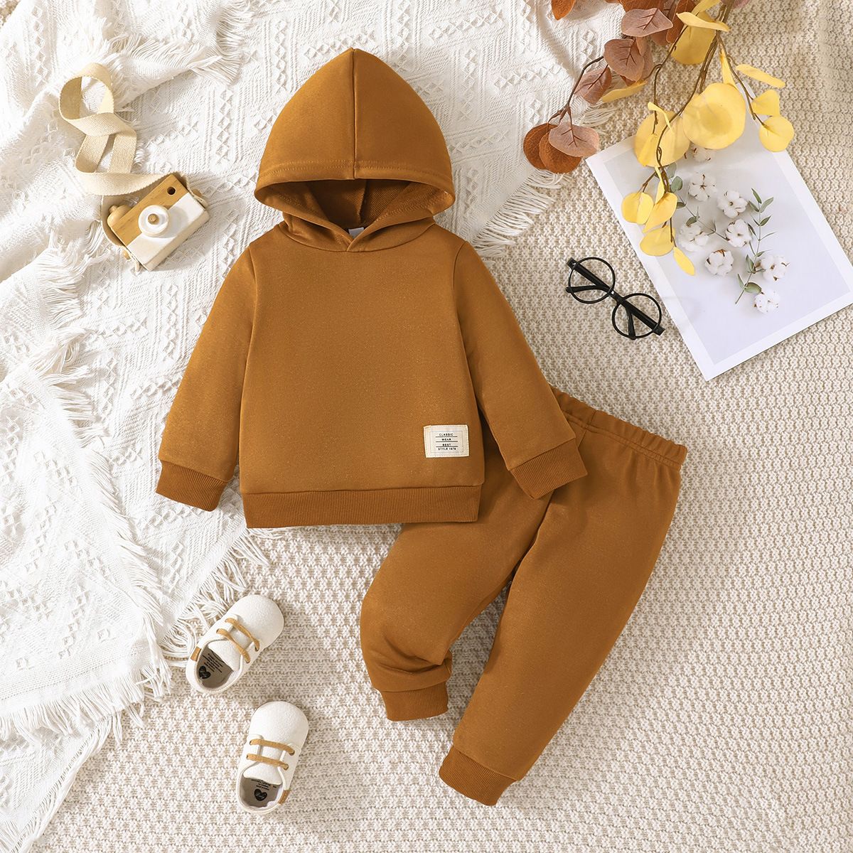 Autumn Casual Unisex Hoodie and Pants Set Comfortable Cotton Long-Sleeve Tracksuit for Kids, Girls' Outfit