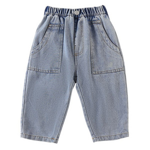 Children's soft jeans, loose fitting women's and boys' casual pants, 2024 new spring and autumn baby straight leg pants