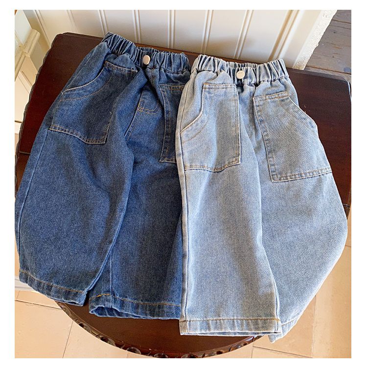 Children's soft jeans, loose fitting women's and boys' casual pants, 2024 new spring and autumn baby straight leg pants