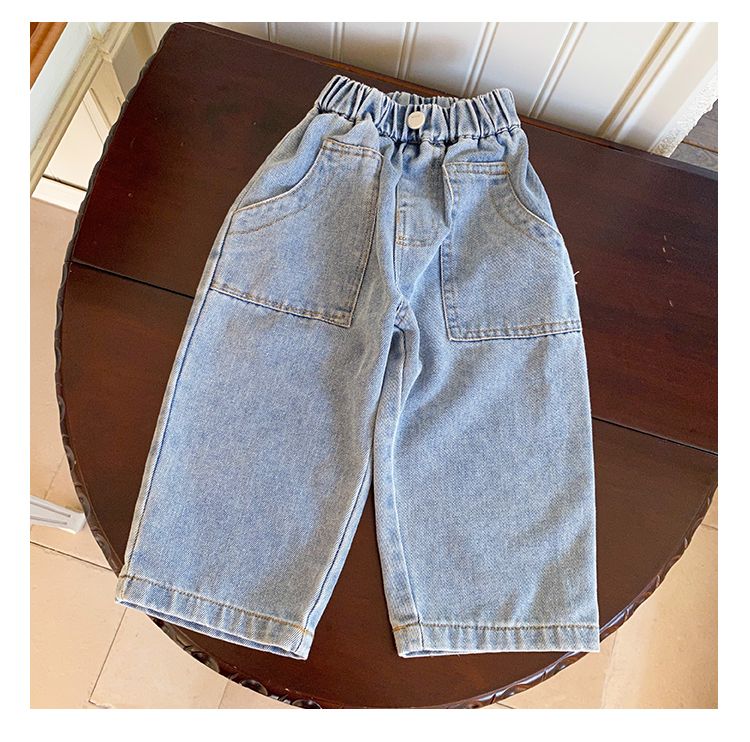 Children's soft jeans, loose fitting women's and boys' casual pants, 2024 new spring and autumn baby straight leg pants