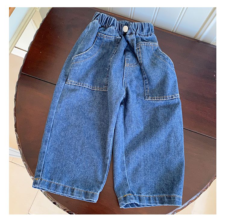 Children's soft jeans, loose fitting women's and boys' casual pants, 2024 new spring and autumn baby straight leg pants