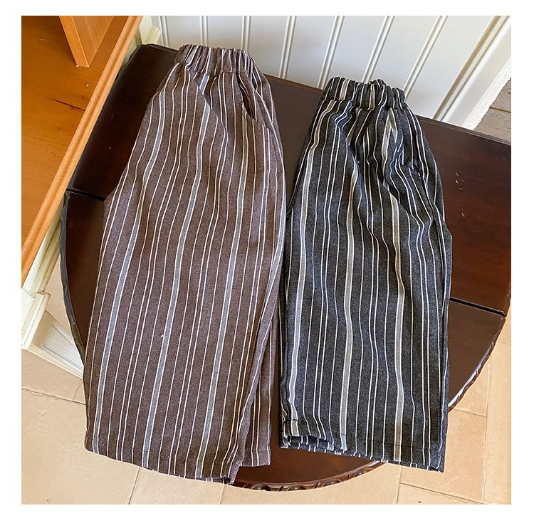 Children's wide leg pants with loose stripes, girls' autumn clothes, spring and autumn boys' straight leg casual pants