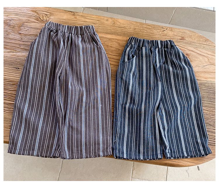 Children's wide leg pants with loose stripes, girls' autumn clothes, spring and autumn boys' straight leg casual pants