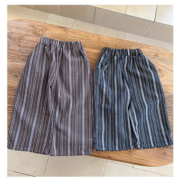 Children's wide leg pants with loose stripes, girls' autumn clothes, spring and autumn boys' straight leg casual pants