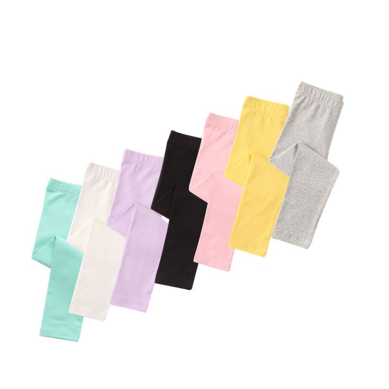 Girls' Basic Comfortable Casual Stretch Leggings Slim Fit, Multi-Color, Solid Soft Cotton Pants.