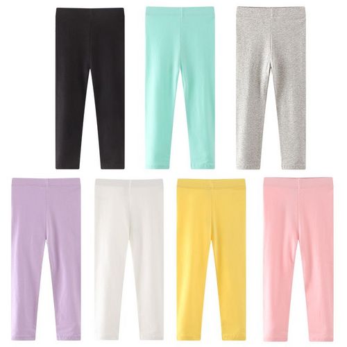 Girls' Basic Comfortable Casual Stretch Leggings Slim Fit, Multi-Color, Solid Soft Cotton Pants.