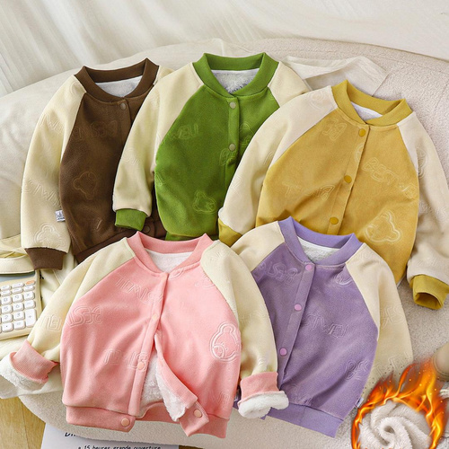 Girls' Colorful Raglan Sleeve Jackets Soft Button-Up Outerwear for Toddlers in Multiple Colors