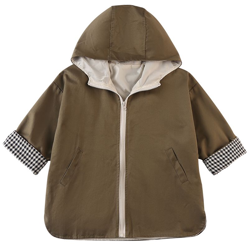 Children's windbreaker medium long jacket boys' Korean version baby top 2024 new spring and autumn hooded girls' jacket