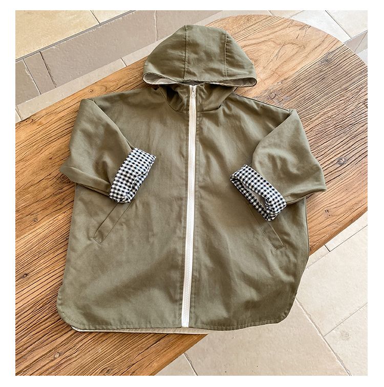 Children's windbreaker medium long jacket boys' Korean version baby top 2024 new spring and autumn hooded girls' jacket