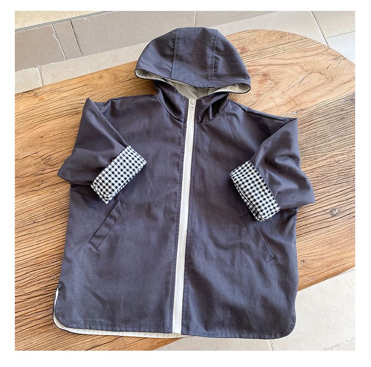 Children's windbreaker medium long jacket boys' Korean version baby top 2024 new spring and autumn hooded girls' jacket