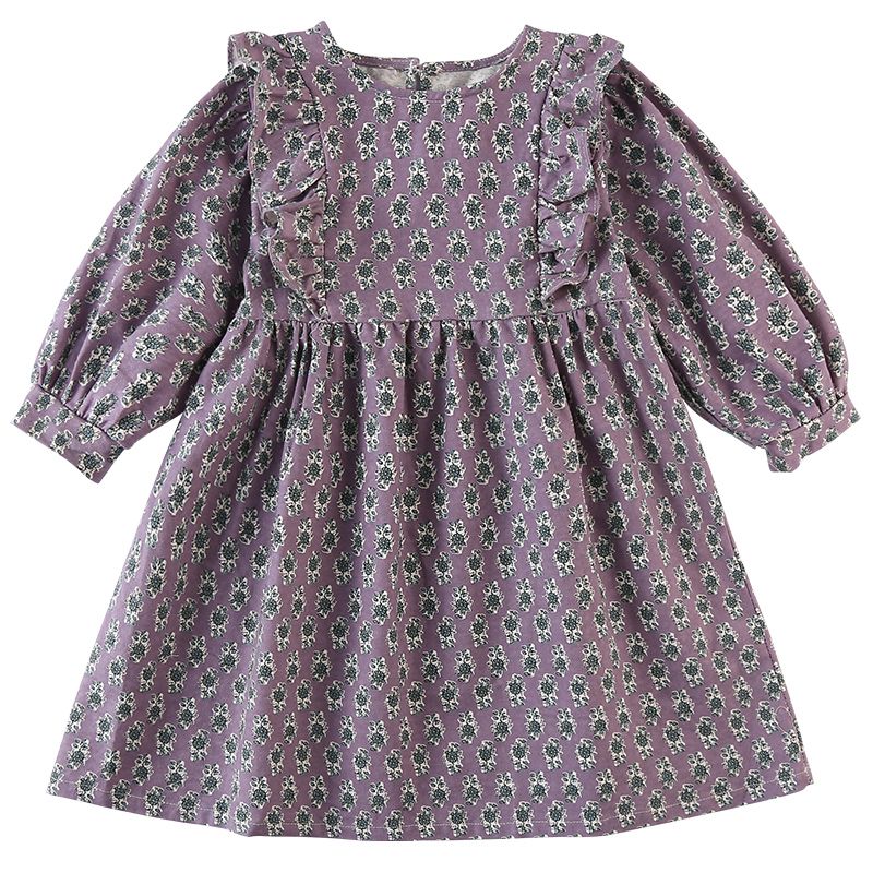 Girls' brushed floral dress, children's autumn wear 2024 new spring and autumn long sleeved baby princess dress