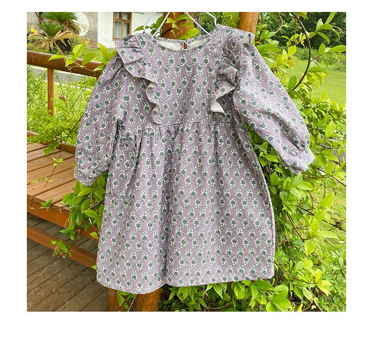 Girls' brushed floral dress, children's autumn wear 2024 new spring and autumn long sleeved baby princess dress