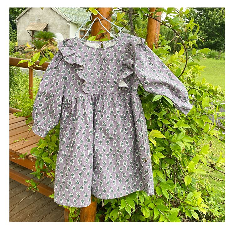 Girls' brushed floral dress, children's autumn wear 2024 new spring and autumn long sleeved baby princess dress