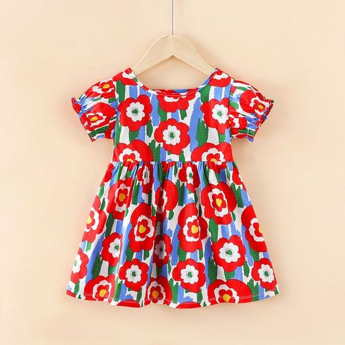 Girls' Dress 2024 Summer flower pattern Garden Korean version Princess dress baby girls' dress for children