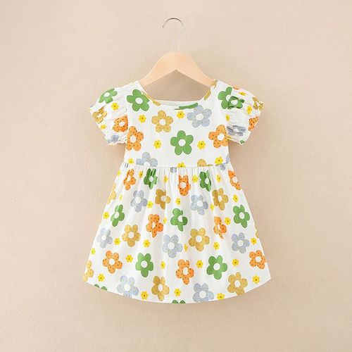 2024 Girls' Summer Flower Pattern Garden Korean dress Baby Girl's dress for children