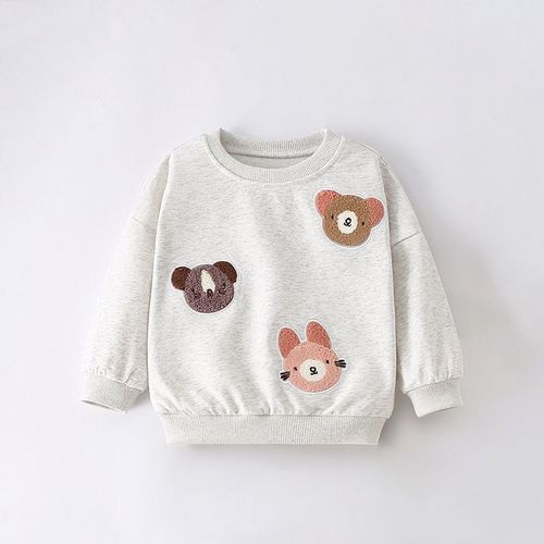 Autumn Winter Girls' Cute Cartoon Animal Long-Sleeve Sweatshirt, Toddler and Kids' Warm Top, Fall Long-Sleeve Outfit