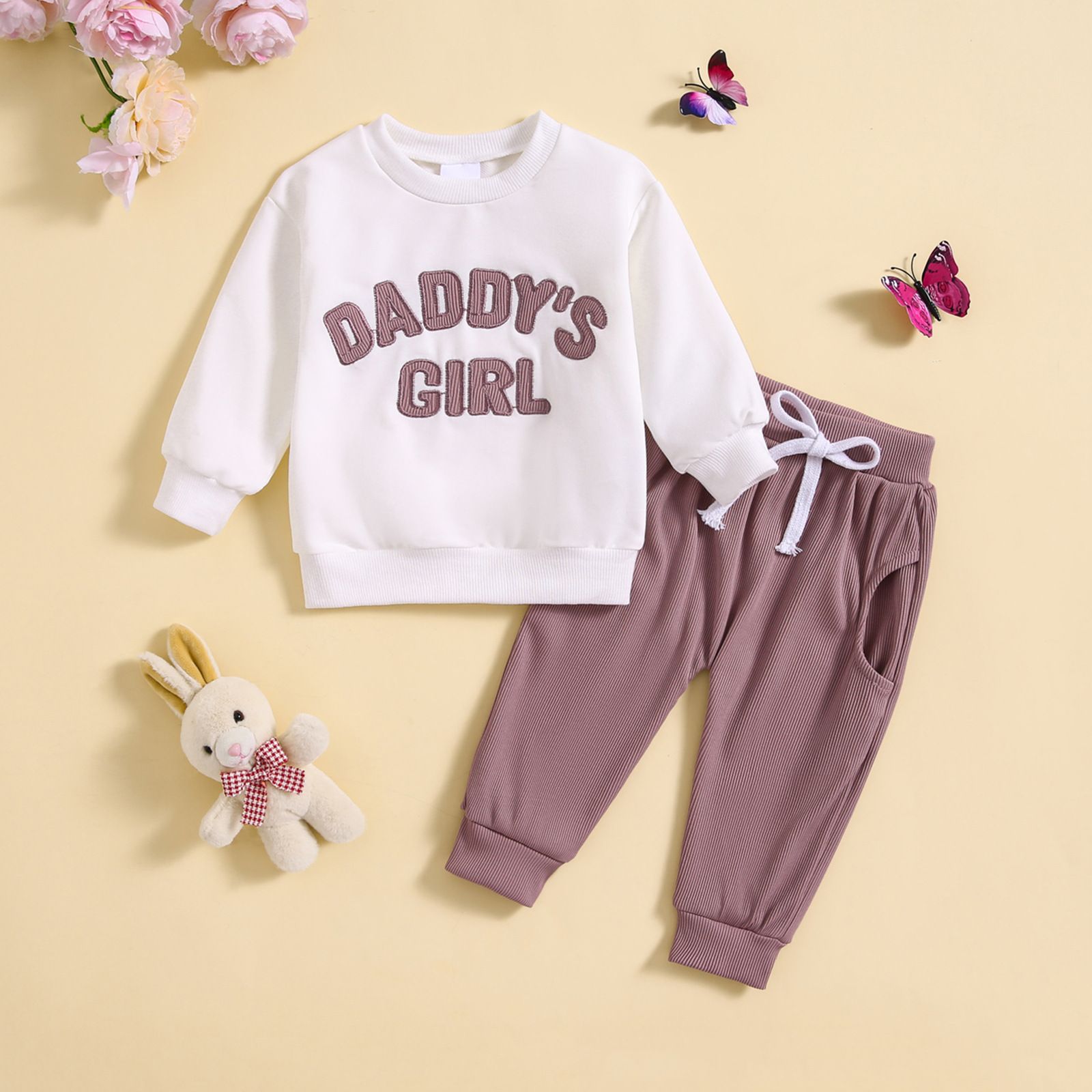 Autumn/Winter New Girls' Letter Print Sweatshirt Two-Piece Set, Kids' Fashionable Casual Simple Tracksuit