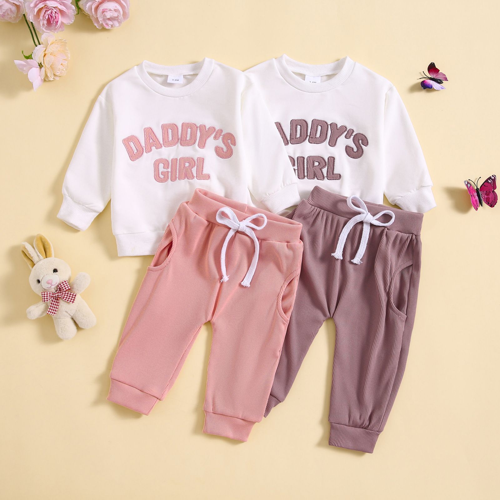 Autumn/Winter New Girls' Letter Print Sweatshirt Two-Piece Set, Kids' Fashionable Casual Simple Tracksuit