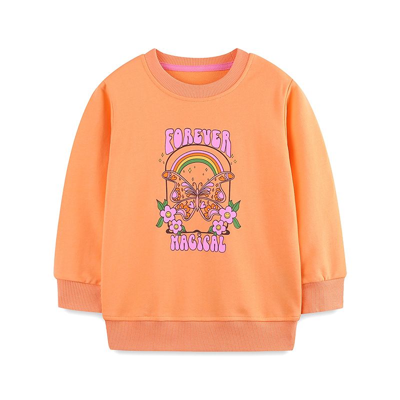 Autumn Girls' Butterfly Print Long-Sleeve Sweatshirt - Fashionable and Casual Crewneck Top, Warm and Comfortable Daily Jacket