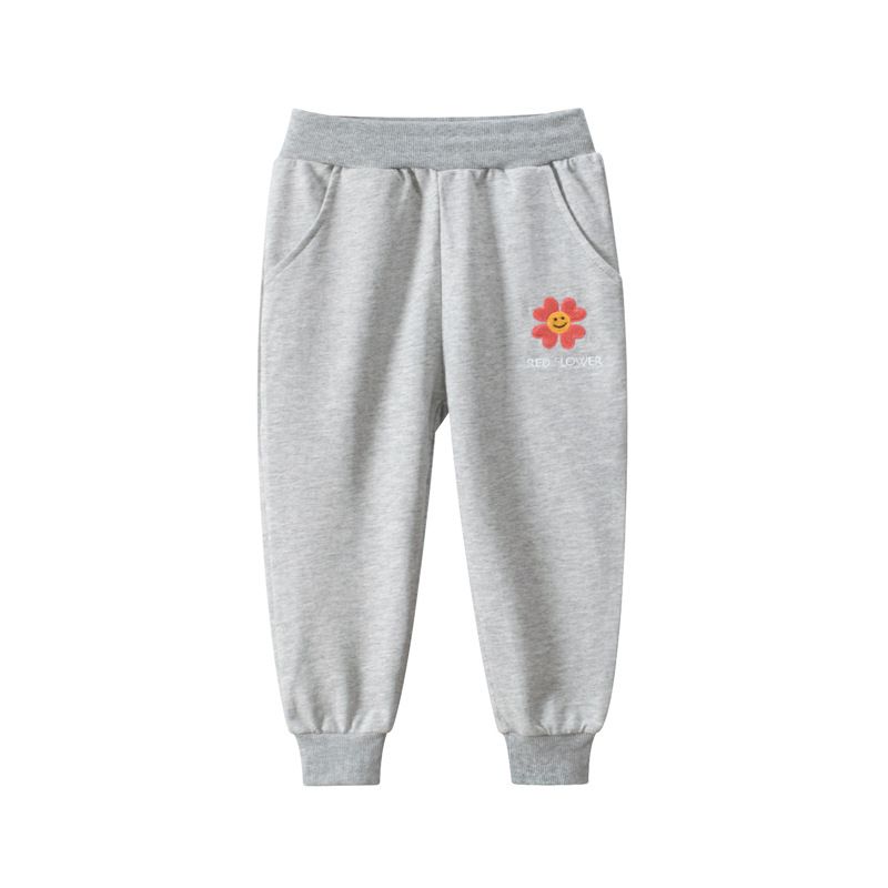 Autumn Children's Casual Flower Print Fleece-Lined Sweatpants - Girls' Loose Casual Leggings, Available in Four Colors