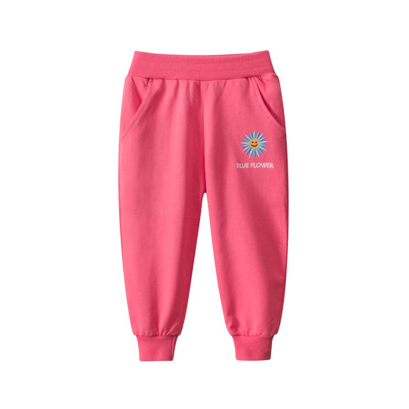 Autumn Children's Casual Flower Print Fleece-Lined Sweatpants - Girls' Loose Casual Leggings, Available in Four Colors