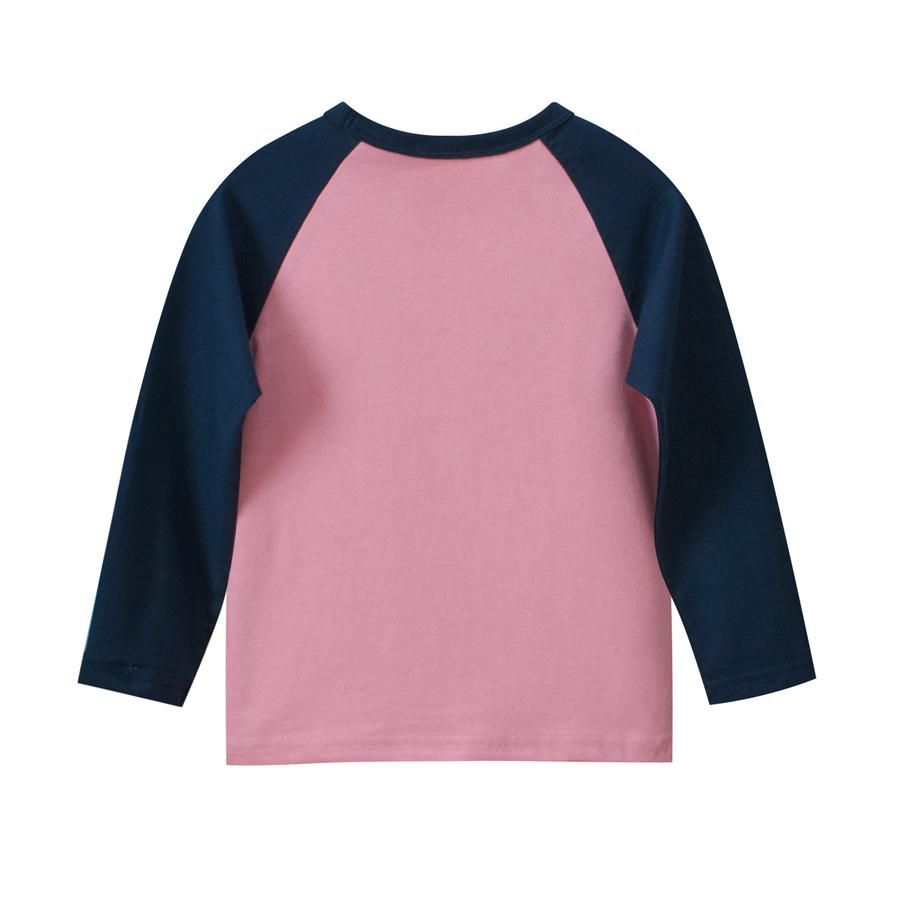 Autumn Children's Rabbit Print Long-Sleeve T-Shirt - Pink Cute Daily Cartoon Color-Block Top, Casual and Comfortable Base Shirt