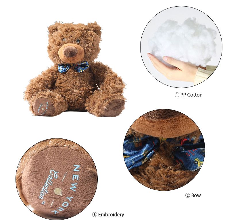 Custom Embroidery Logo Cute Teddy Bear Short Plush Toy Cartoon Doll for Decor or Gift