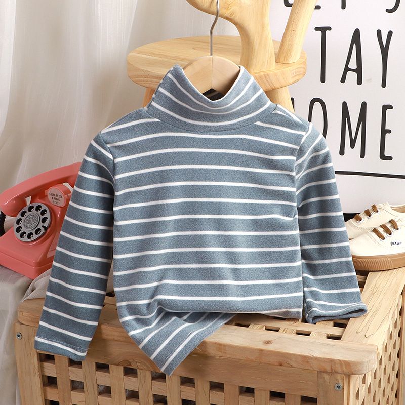 Autumn Winter Striped Turtleneck Base Shirt Girls' Long-Sleeve Thermal Top Kids' Versatile Casual Daily Comfortable Sweater