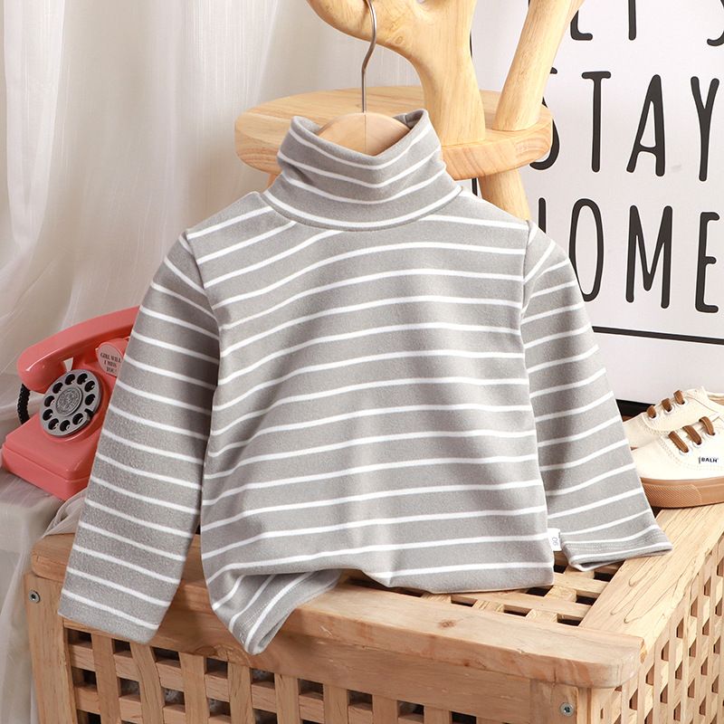 Autumn Winter Striped Turtleneck Base Shirt Girls' Long-Sleeve Thermal Top Kids' Versatile Casual Daily Comfortable Sweater