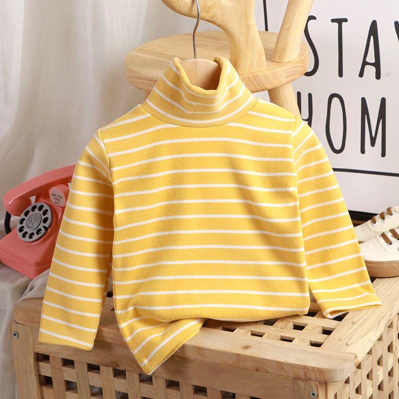 Autumn Winter Striped Turtleneck Base Shirt Girls' Long-Sleeve Thermal Top Kids' Versatile Casual Daily Comfortable Sweater