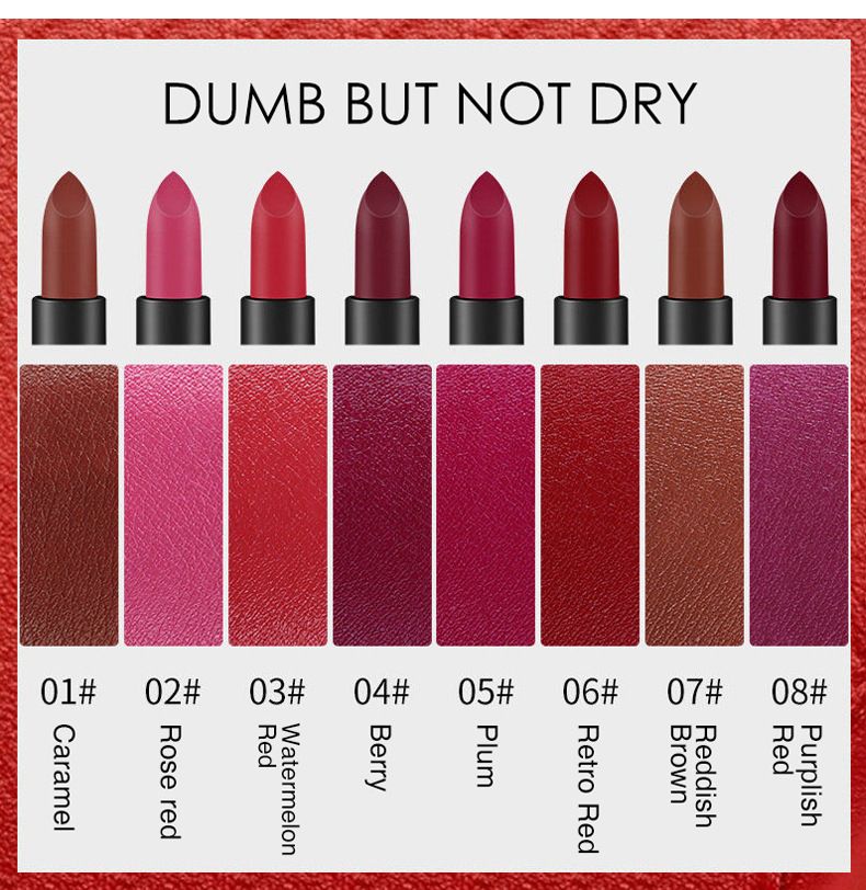 8 colors Matte Non-sticky Lipstick And Not Easy To Fade Lipstick Wholesale OEM ODM