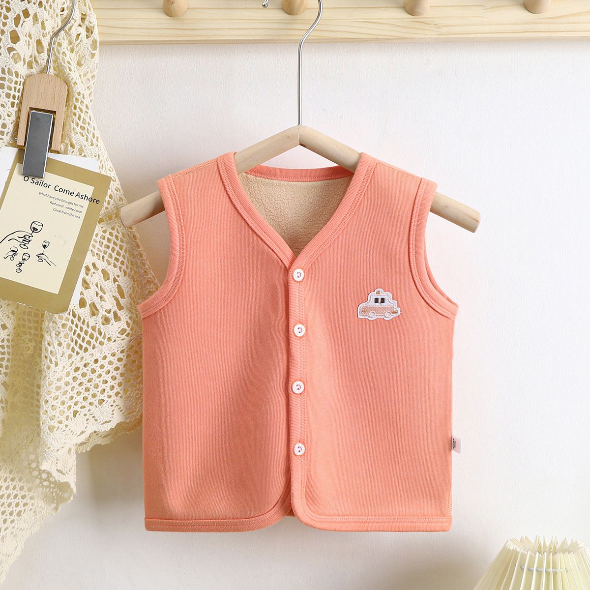 Children's New Autumn and Winter Thickened Fleece-Lined Warm Vest Baby Cotton Cardigan Layering Jacket