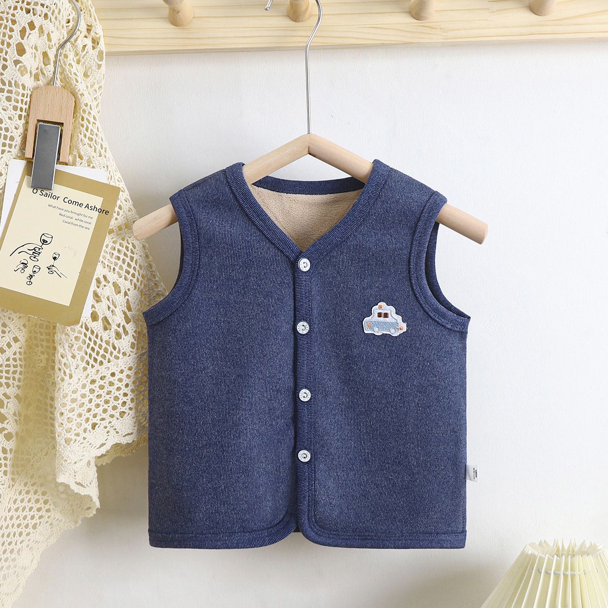 Children's New Autumn and Winter Thickened Fleece-Lined Warm Vest Baby Cotton Cardigan Layering Jacket